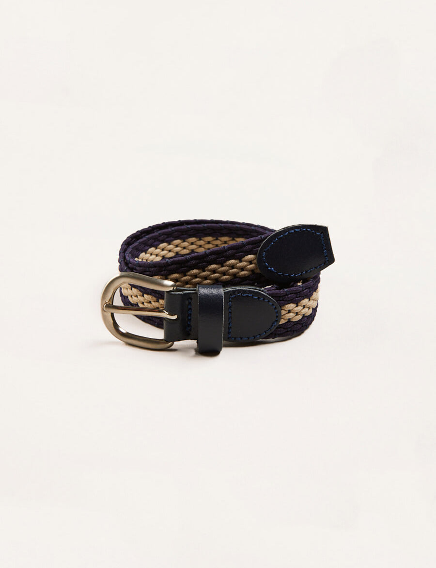 Striped Leather Braided Belt in Blue (XS-S) Belts & Braces from Pepa London