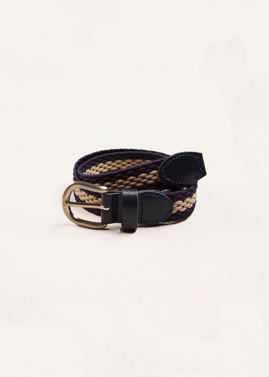 Striped Leather Braided Belt in Blue (XS-S) Belts & Braces from Pepa London