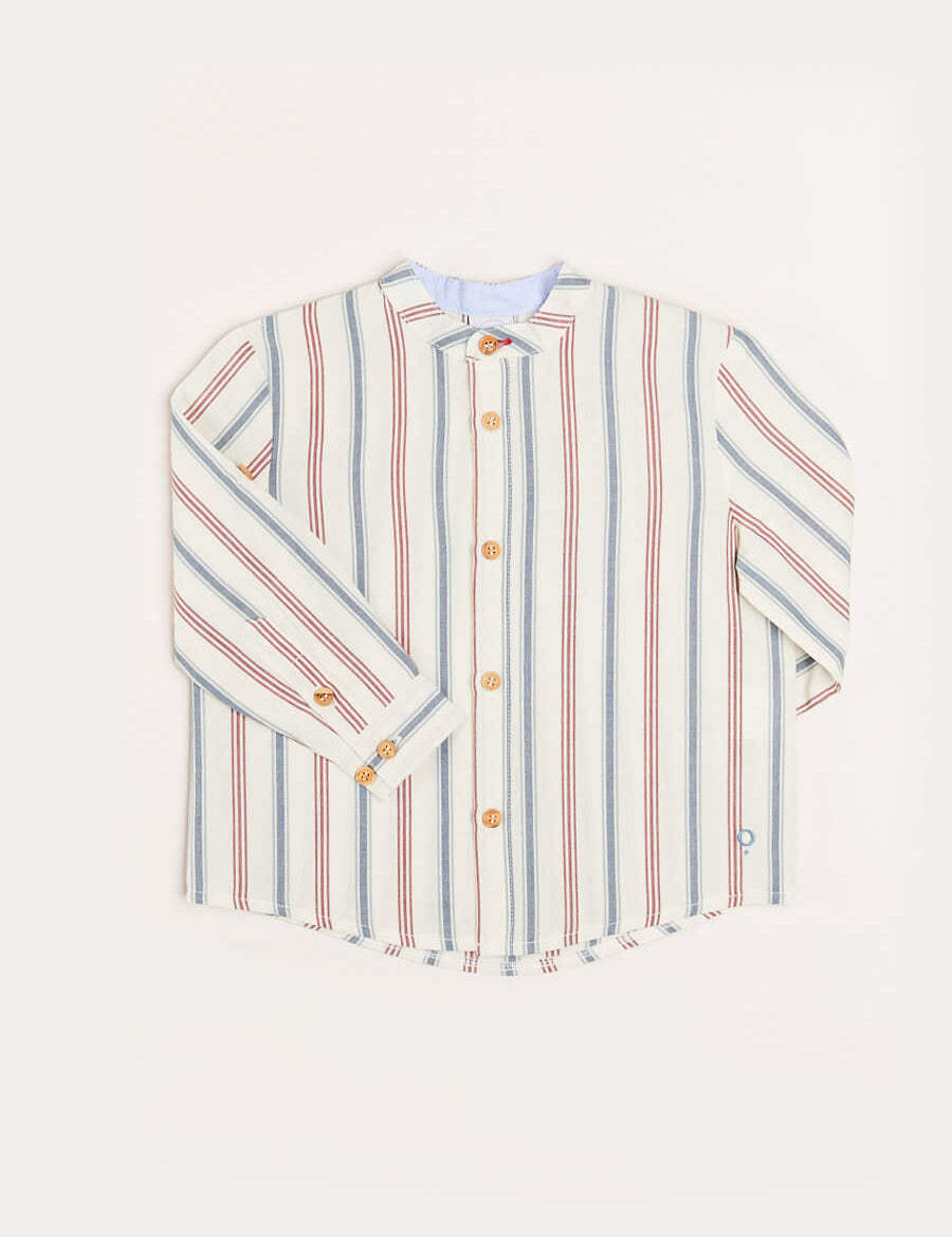 Striped Polo Collar Long Sleeve Shirt in Red (4-10yrs) Shirts from Pepa London