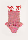 Annie Floral Print Smock Detail Swimsuit in Pink (2-8yrs) Swimwear  from Pepa London