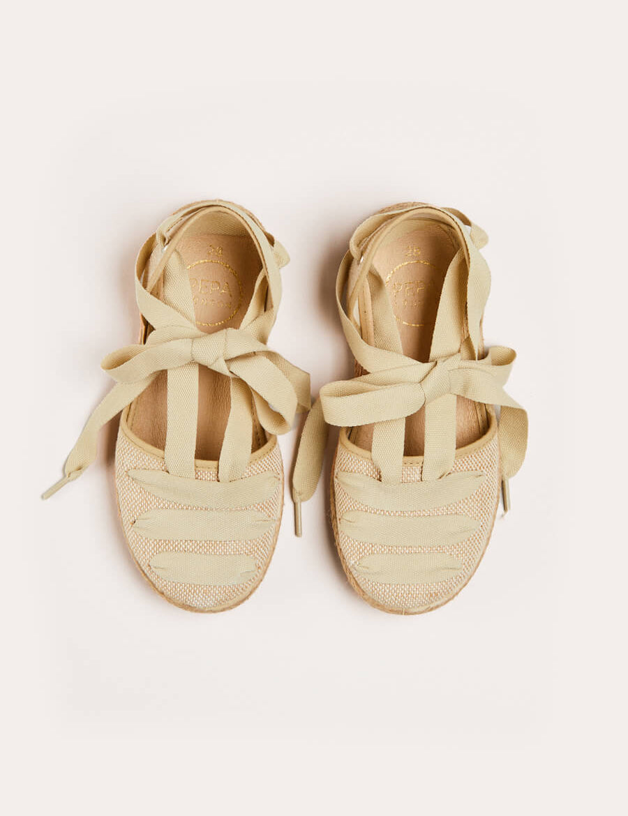 Canvas Tie Detail Espadrilles in Beige (24-34EU) Shoes from Pepa London