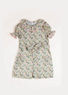 Emilia Floral Print Short Sleeve Playsuit in Green (4-10yrs) Dungarees  from Pepa London