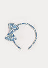 Daphne Floral Print Medium Bow Headband in Blue Hair Accessories  from Pepa London