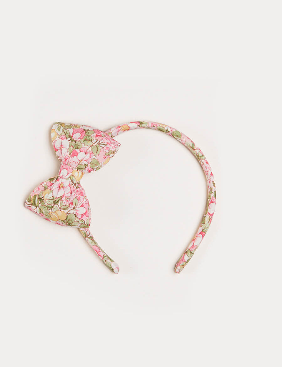 Eloise Floral Medium Bow Headband in Pink Hair Accessories from Pepa London