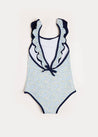 Matilda Floral Print Ruffle Trim Swimsuit in Blue (2-8yrs) Swimwear  from Pepa London