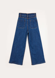 Soft Denim Wide Leg Trousers in Denim Blue (3-10yrs) Trousers  from Pepa London