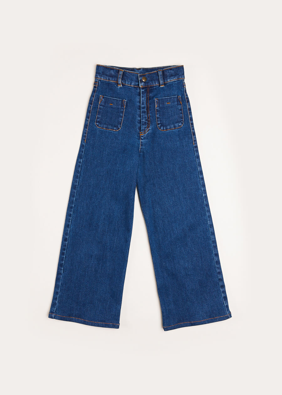 Soft Denim Wide Leg Trousers in Denim Blue (3-10yrs) Trousers from Pepa London
