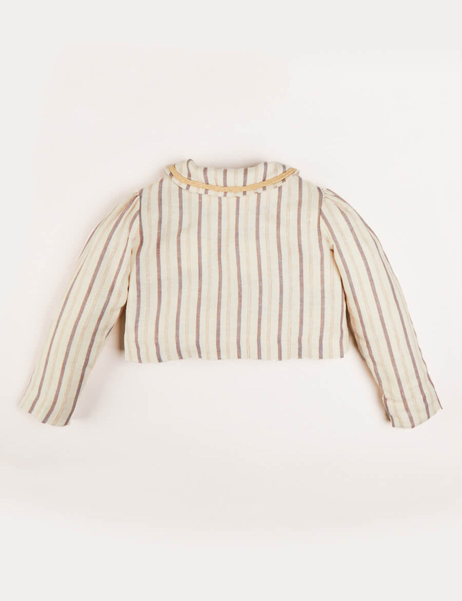 Striped Linen Cropped Jacket in Beige (4-10yrs) Coats from Pepa London