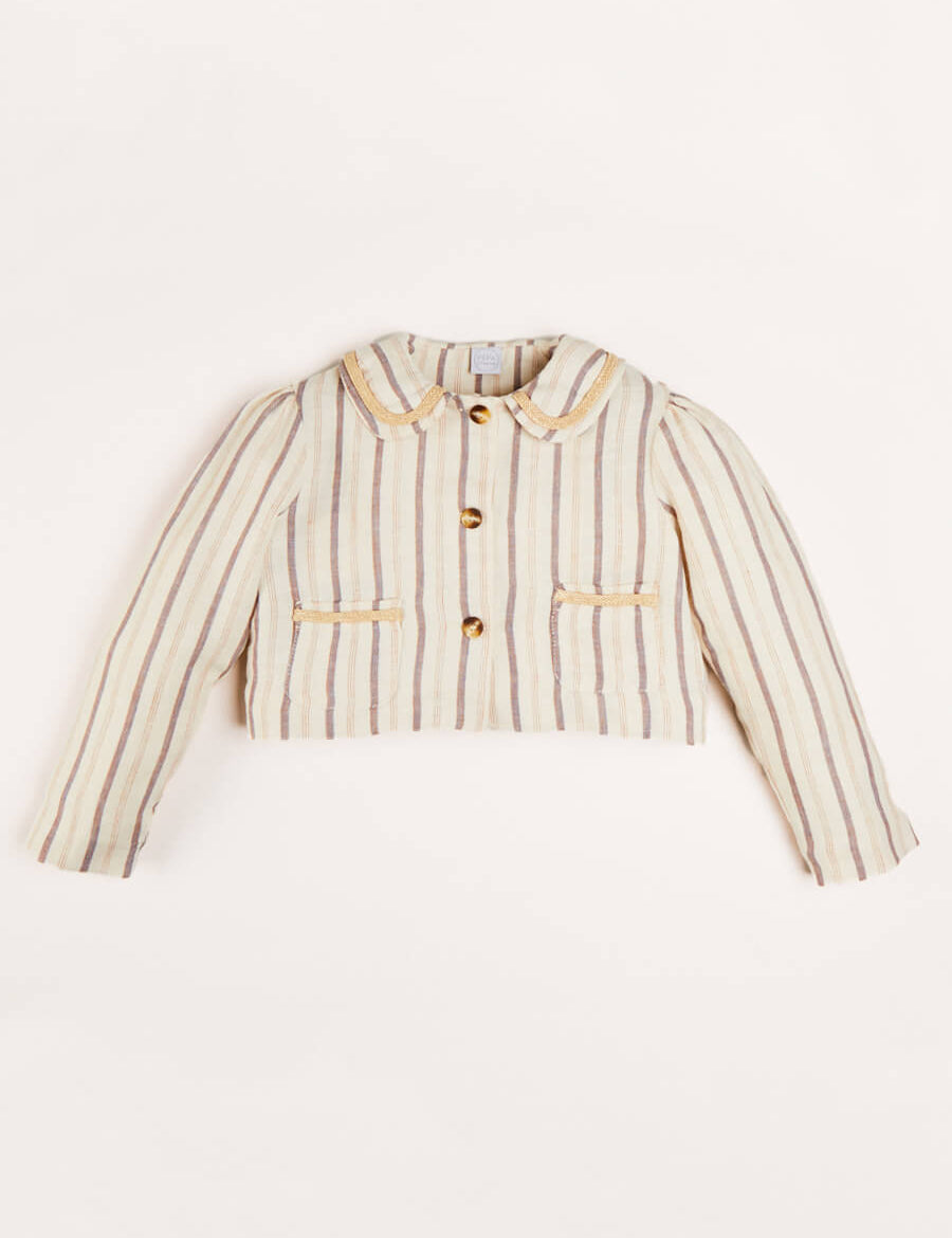 Striped Linen Cropped Jacket in Beige (4-10yrs) Coats from Pepa London