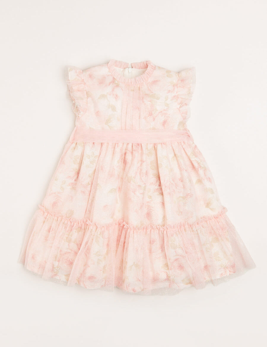 Tulle Floral Sleeveless Party Dress in Pink (4-10yrs) Dresses from Pepa London