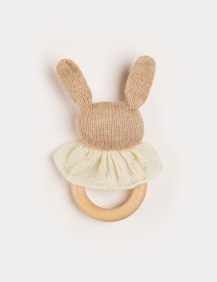 Knitted Bunny Teether in Beige Toys from Pepa London