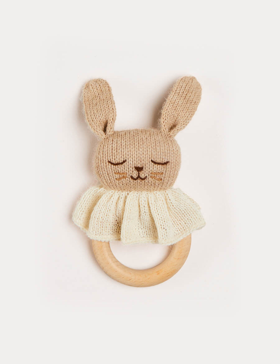 Knitted Bunny Teether in Beige Toys from Pepa London