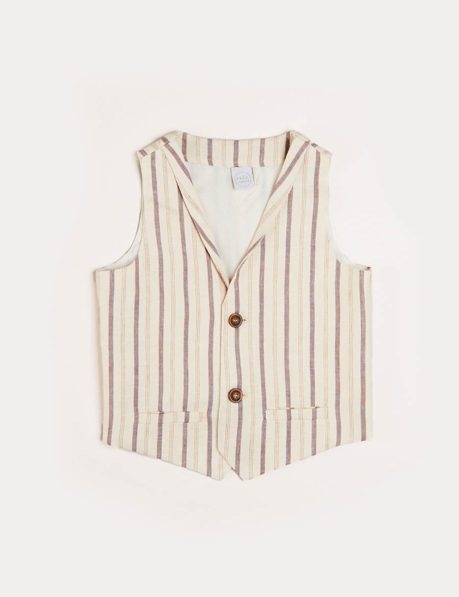 Striped Light Linen Vest in Beige (4-10yrs) Coats from Pepa London