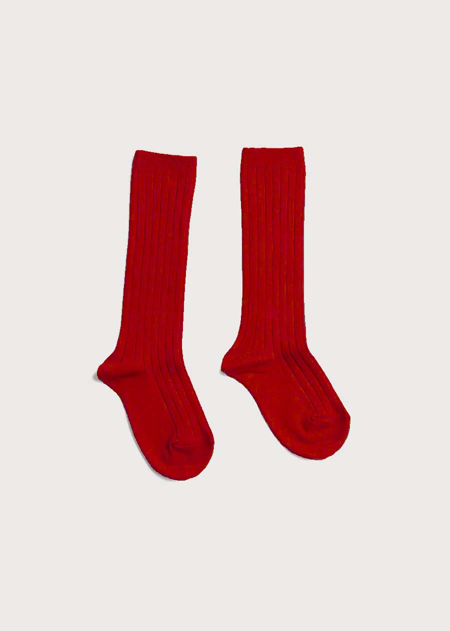 Ribbed Knee Socks in Red (0mths-10yrs) Socks from Pepa London