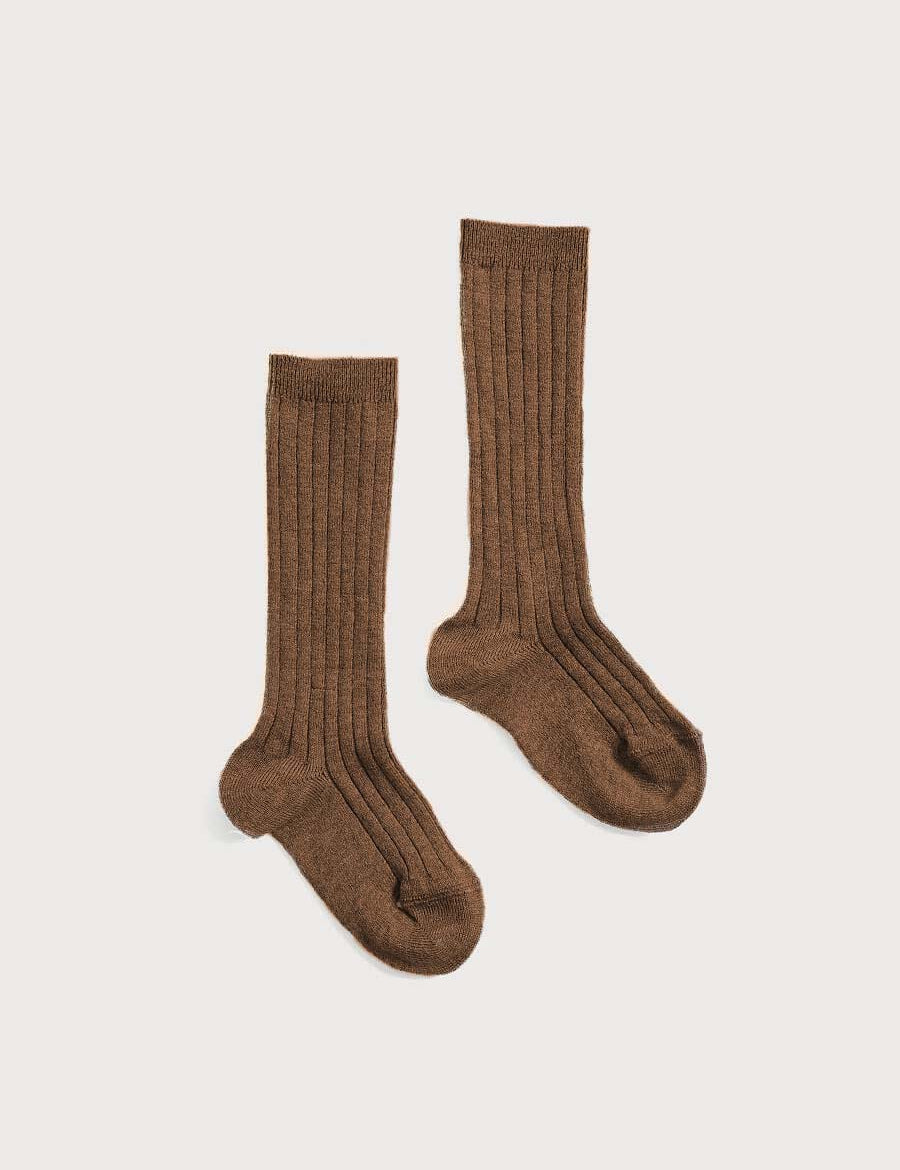 Ribbed Knee Socks in Chocolate Brown (0mths-10yrs) Socks from Pepa London