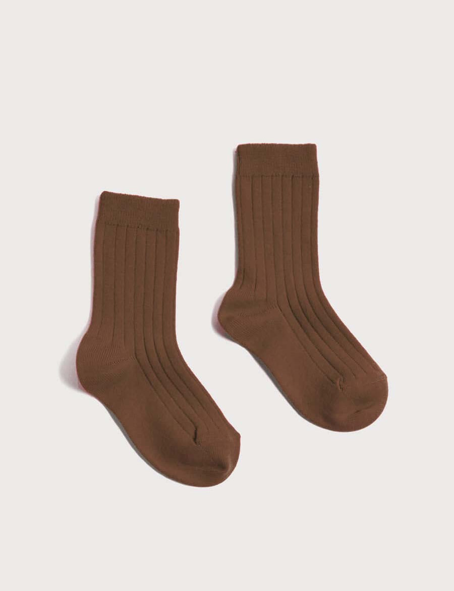 Ribbed Short Socks in Chocolate Brown (0mths-10yrs) Socks from Pepa London