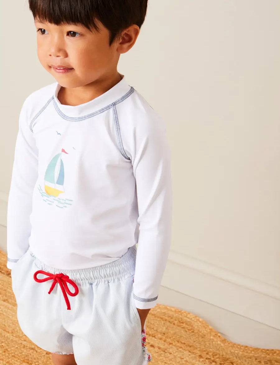 Boat Motif Long Sleeve Rashguard in Blue (2-6yrs) SWIMWEAR from Pepa London