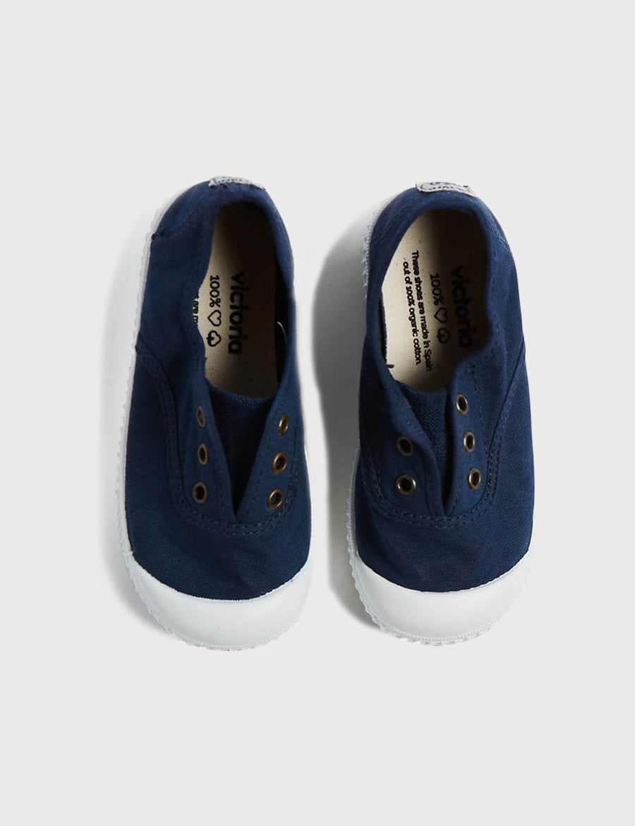 Faux Lace Hole Canvas Plimsolls in Navy (19-34EU) Shoes from Pepa London