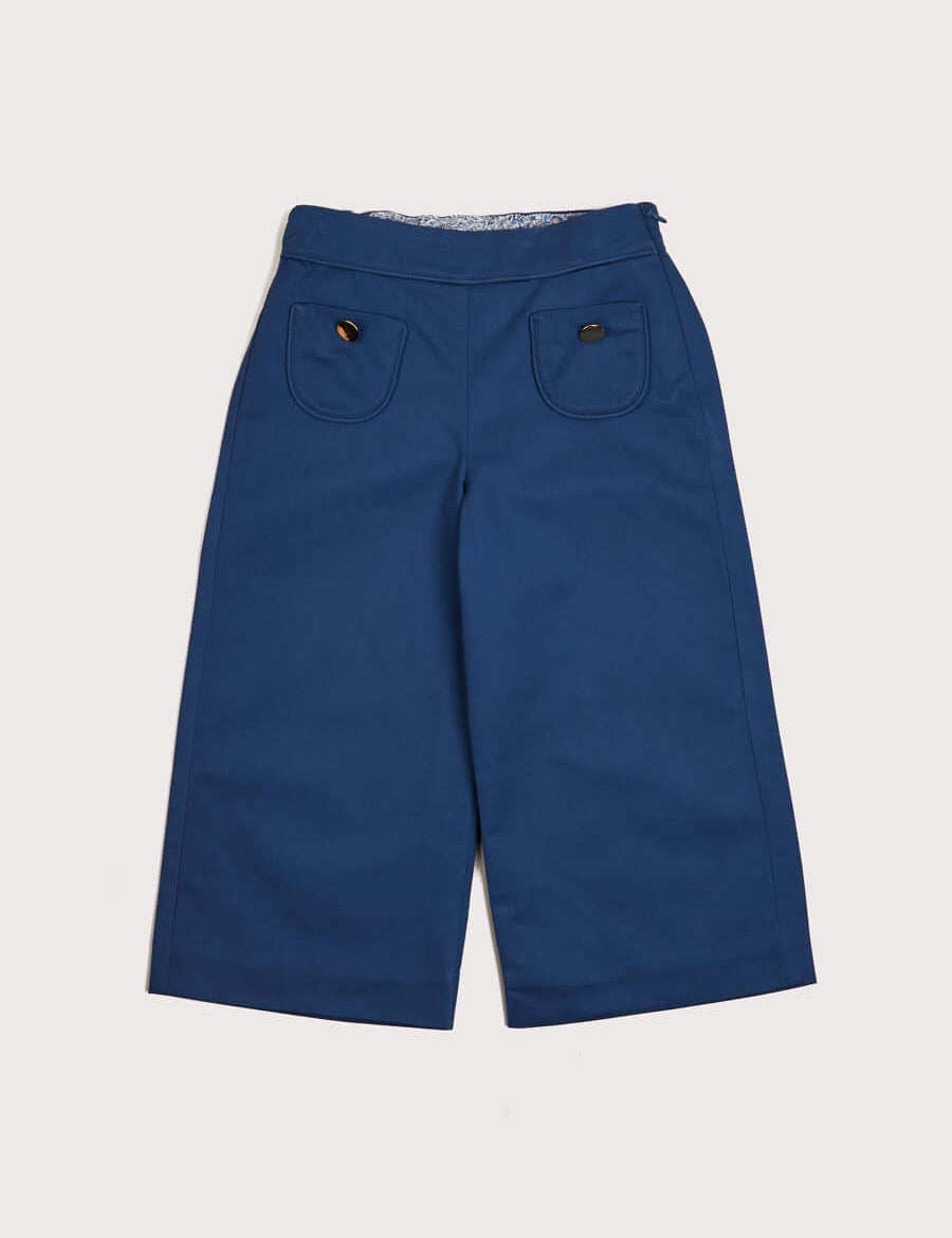 Wide Leg Gold Button Trousers in Blue (2-10yrs) Trousers from Pepa London