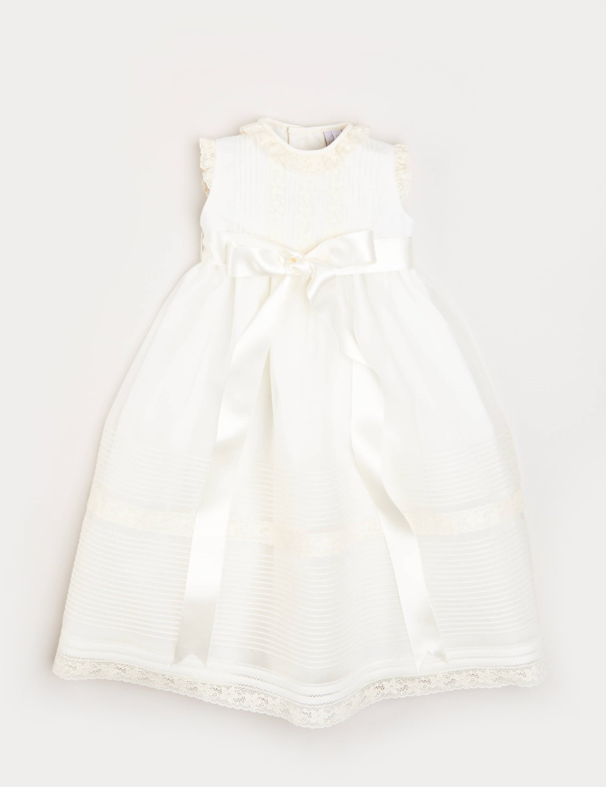 Lace Trim Fine Pleated Gown in Ivory (6-12mths) Dresses from Pepa London