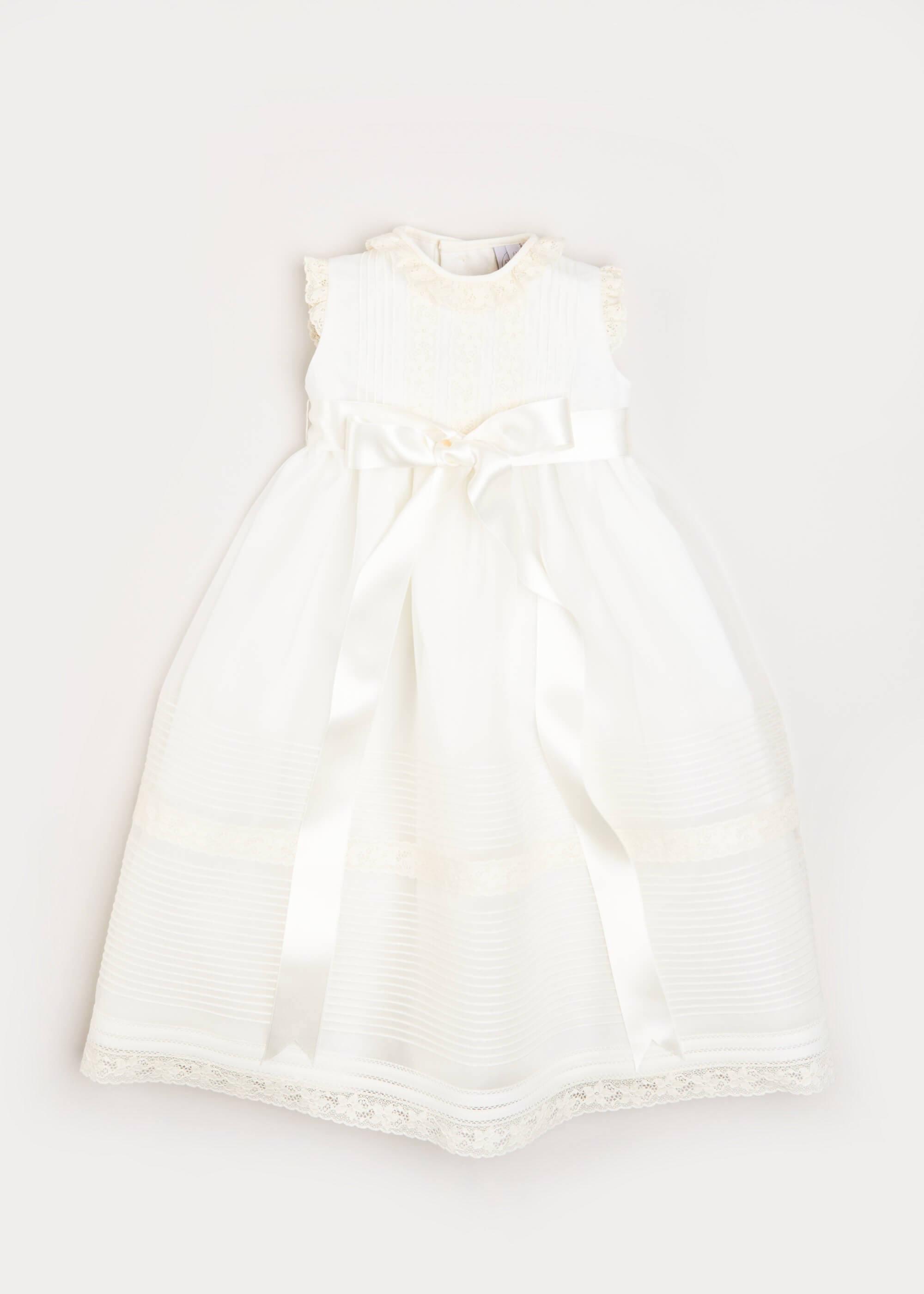 Lace Trim Fine Pleated Gown in Ivory (6-12mths) Dresses from Pepa London