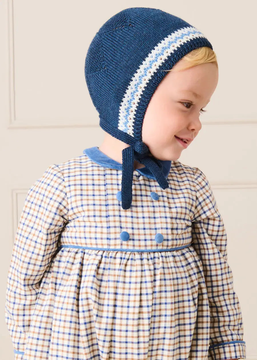 Fair Isle Jaquard Knit Bonnet in Navy (S-L) Bonnets from Pepa London