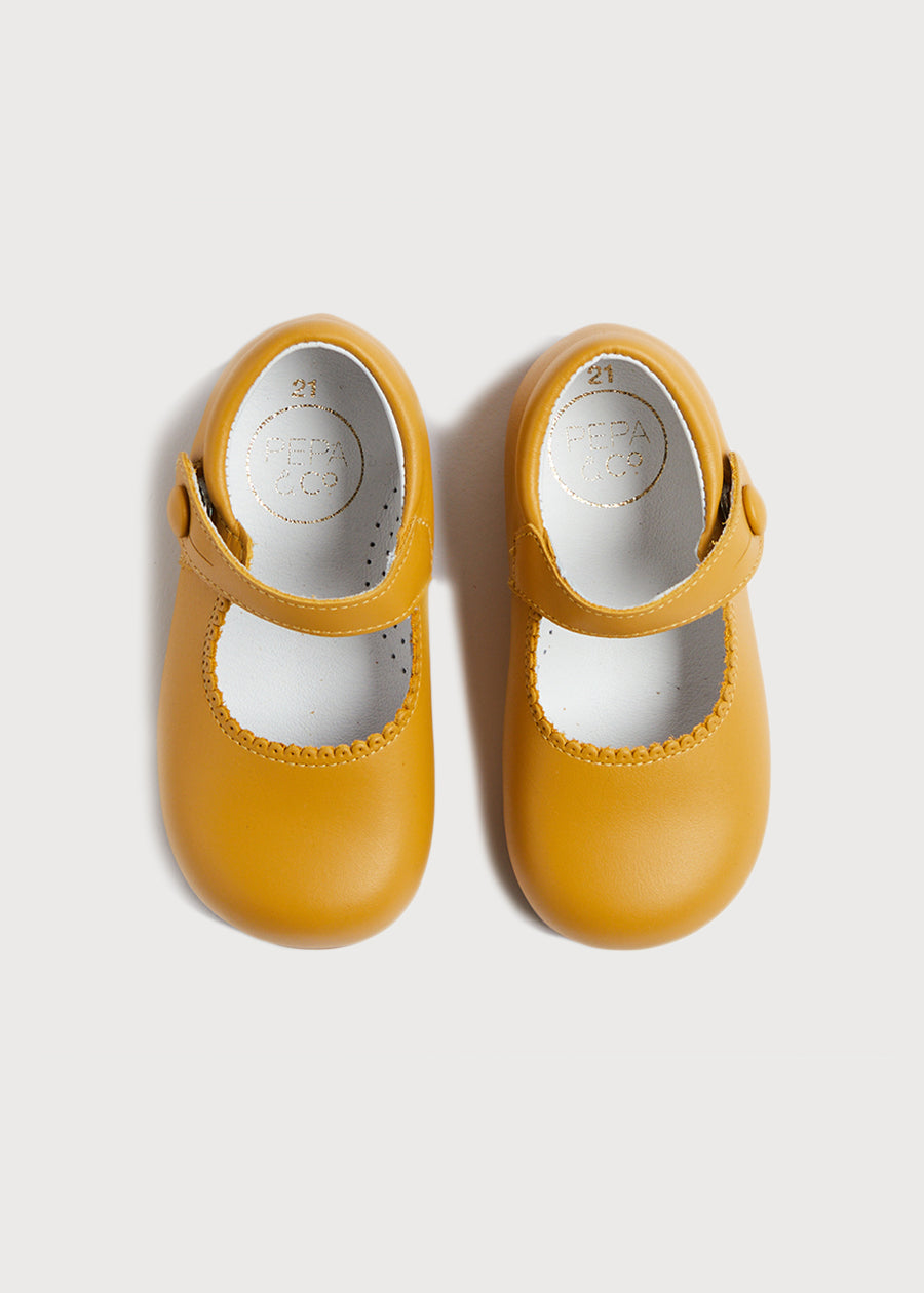 Leather Mary Jane Baby Shoes in Mustard (20-24EU) Shoes from Pepa London