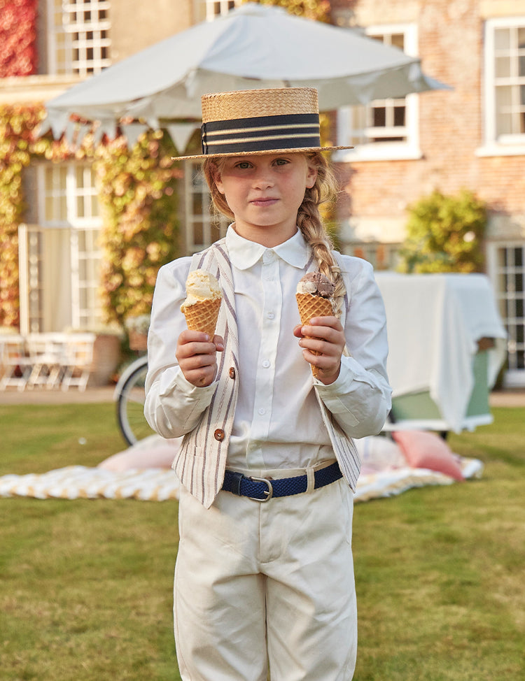 Plain Light Linen Trousers in Beige (4-10yrs) Trousers from Pepa London