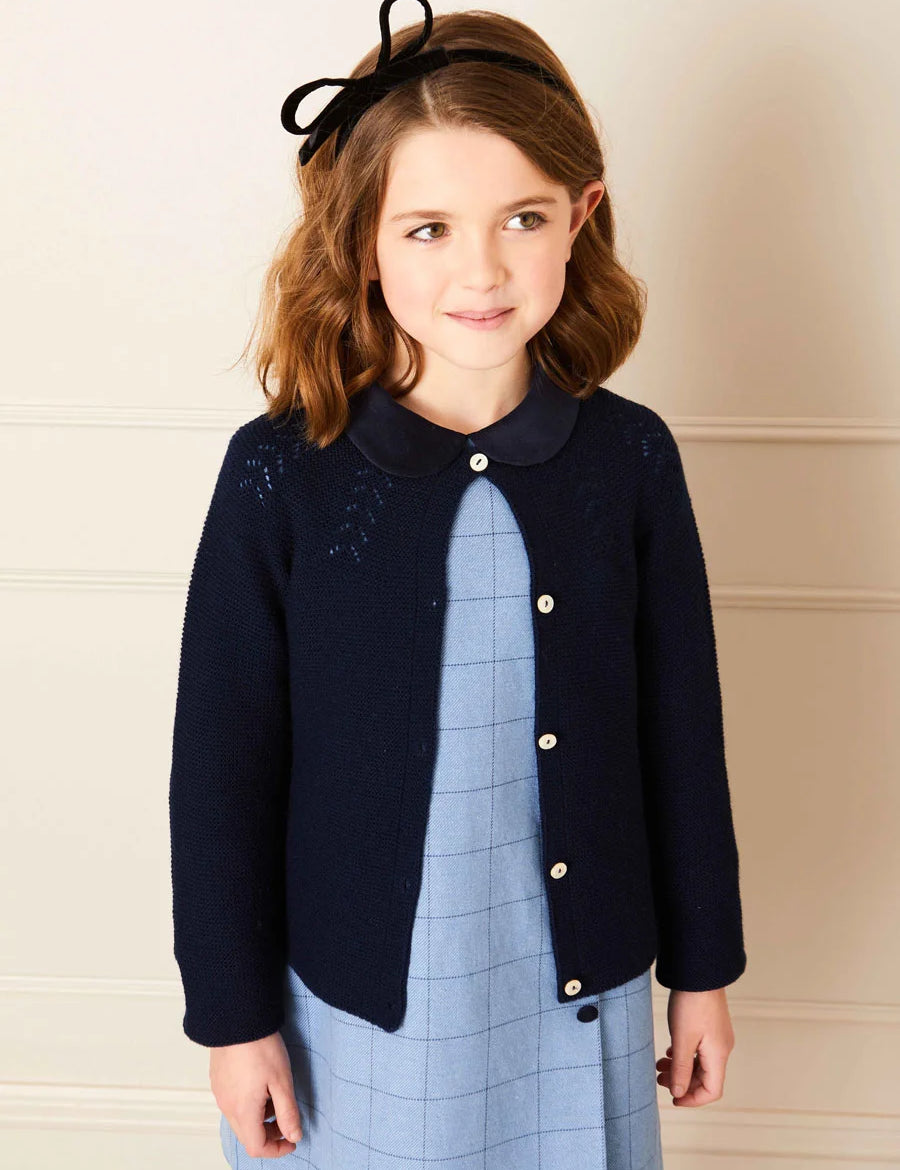 Openwork Cardigan in Navy (6mths-10yrs) Knitwear from Pepa London