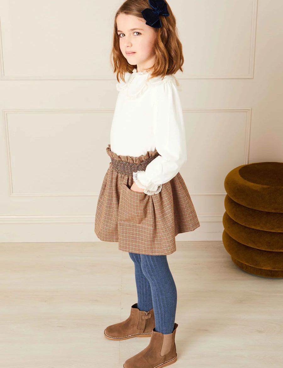 Chester Puppytooth Skirt in Caramel (4-10yrs) Skirts from Pepa London