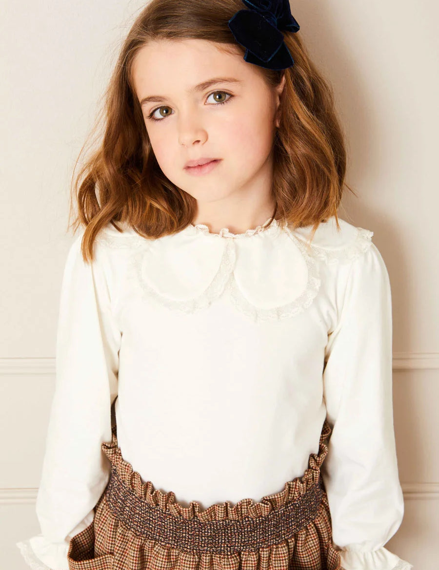 Lace Trim Petal Collar Top in Cream (3-10yrs) Tops & Bodysuits from Pepa London