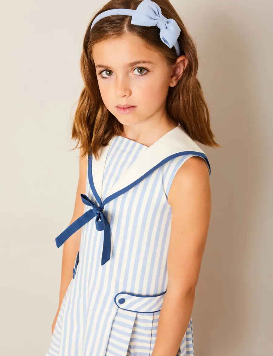 Blue Linen Big Bow Hairband Hair Accessories from Pepa London