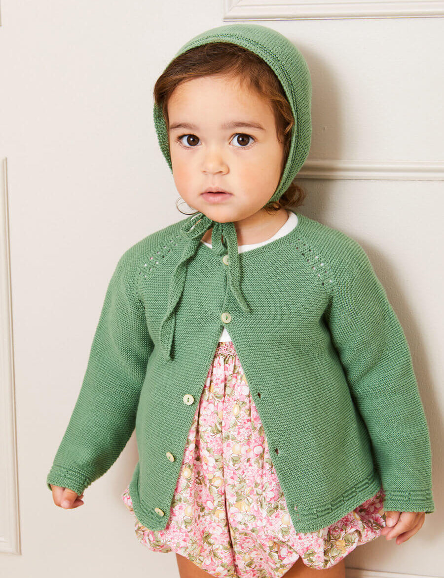Plain Cardigan in Green (6mths-10yrs) Knitwear from Pepa London