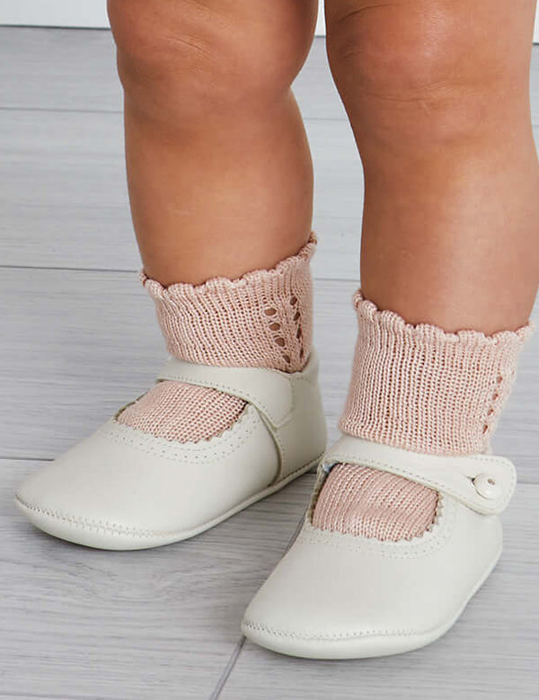 Leather Mary Jane Pram Shoes in Ivory (17-20EU) Shoes from Pepa London