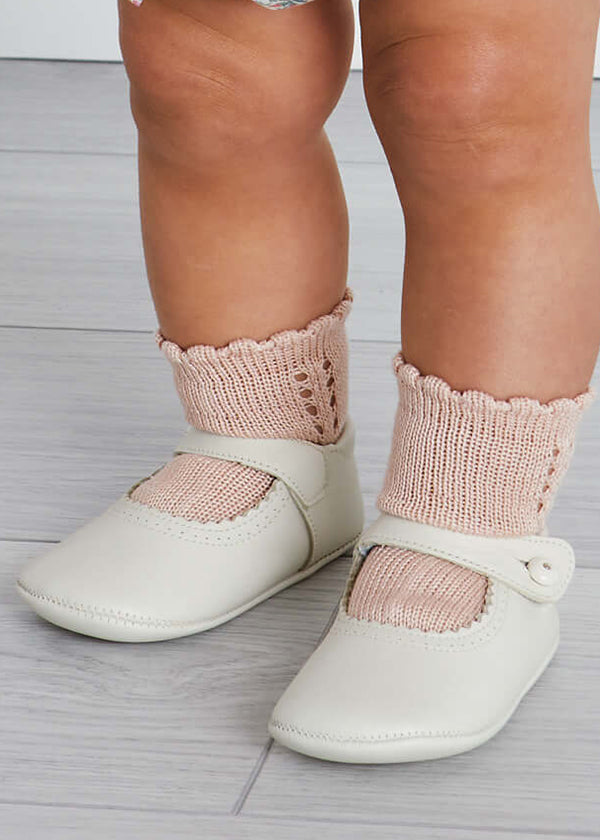 Leather Mary Jane Pram Shoes in Ivory (17-20EU) Shoes from Pepa London