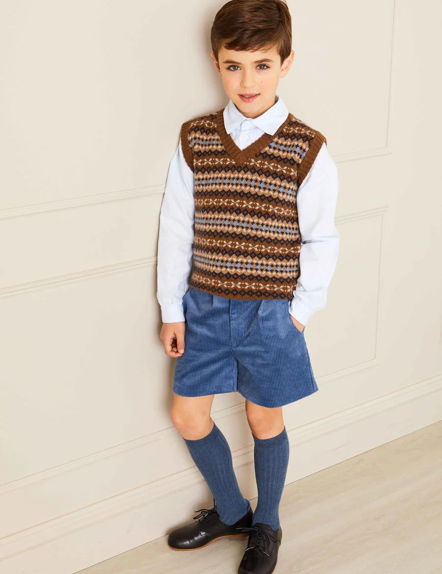 All Over Fair Isle Vest in Camel (4-10yrs) Coats from Pepa London