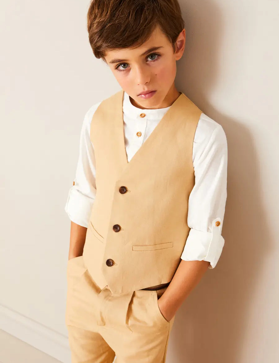 Plain Light Linen Vest in Beige (4-10yrs) TOPS & BODYSUITS from Pepa London