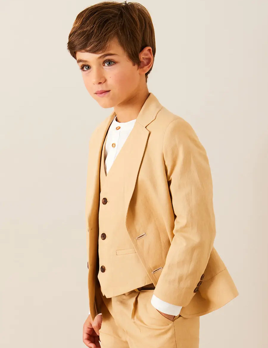 Plain Light Linen Blazer in Beige (4-10yrs) COATS from Pepa London