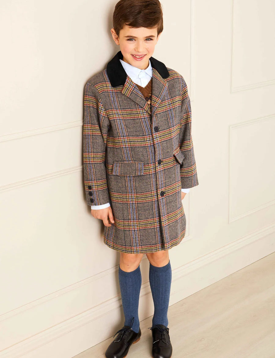 Sutherland Check Tailored Coat in Green (4-10yrs) Coats from Pepa London