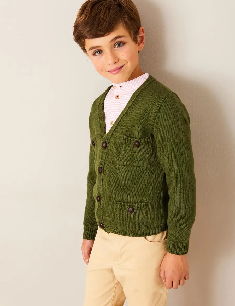 Safari Button Detail Cardigan in Green (4-10yrs) KNITWEAR from Pepa London