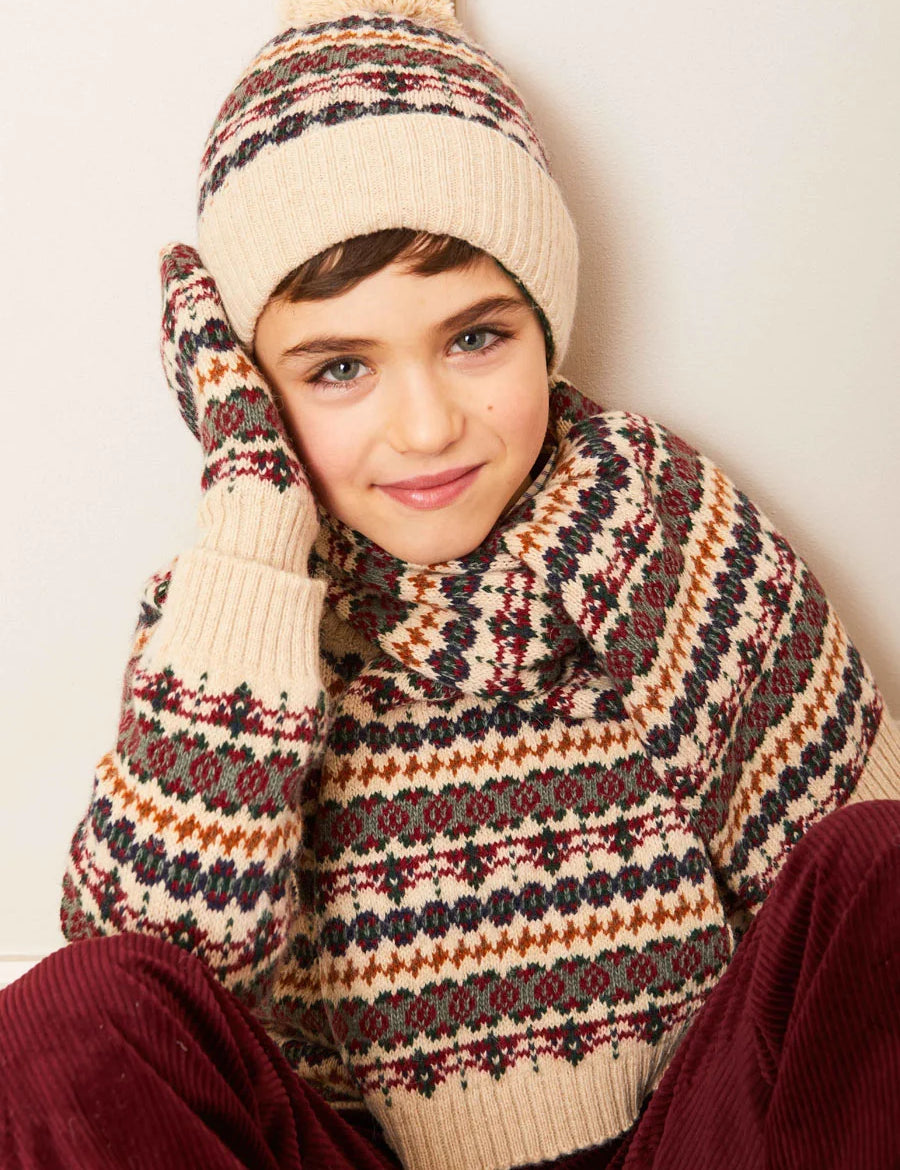 Fair Isle Knitted Scarf in Camel Accessories from Pepa London