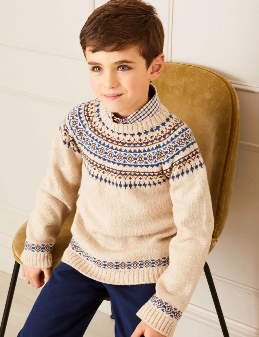 Fair Isle Merino Wool Jumper In Beige (4-10yrs) KNITWEAR from Pepa London