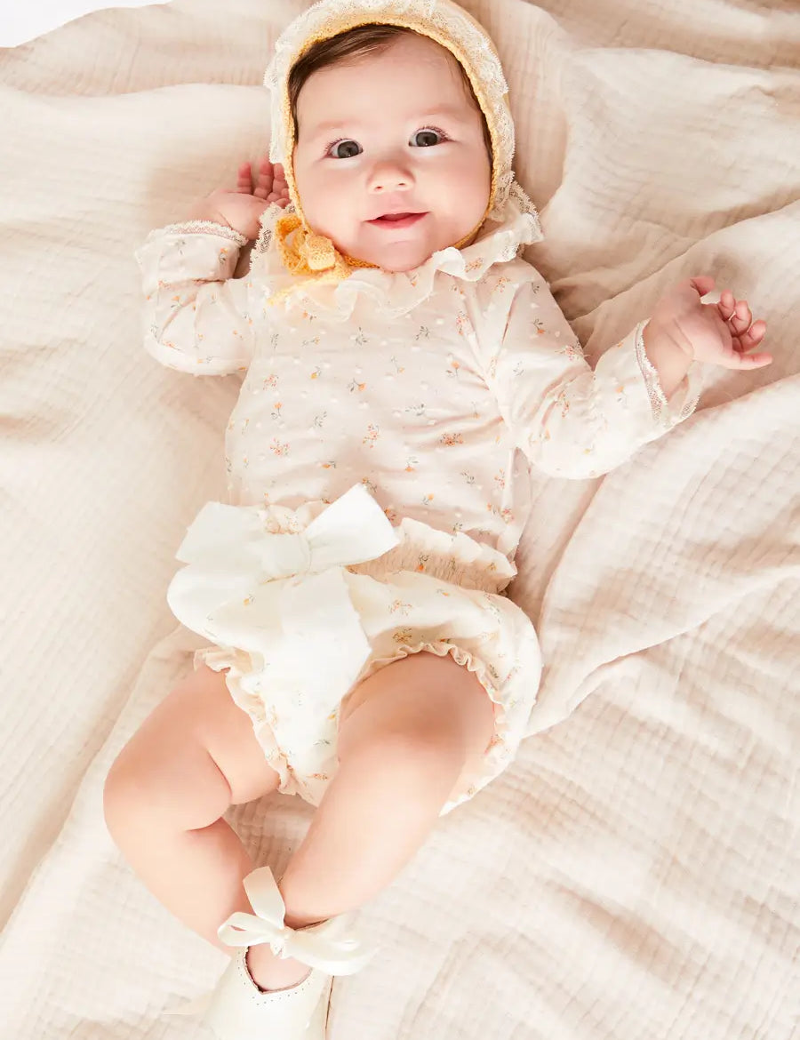 Esme Floral Bow Detail Bloomers in White (1-12mths) BLOOMER from Pepa London