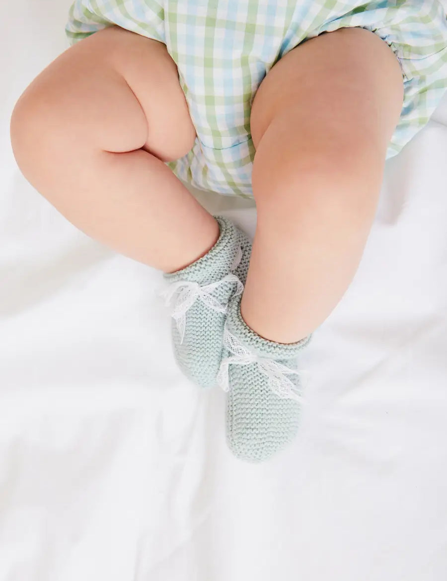 Lace Detail Knitted Booties in Green Shoes from Pepa London