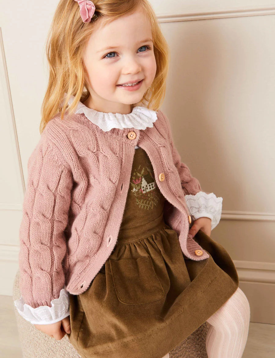 Chunky Cable Detail Cardigan in Pink (6mths-10yrs) Knitwear from Pepa London