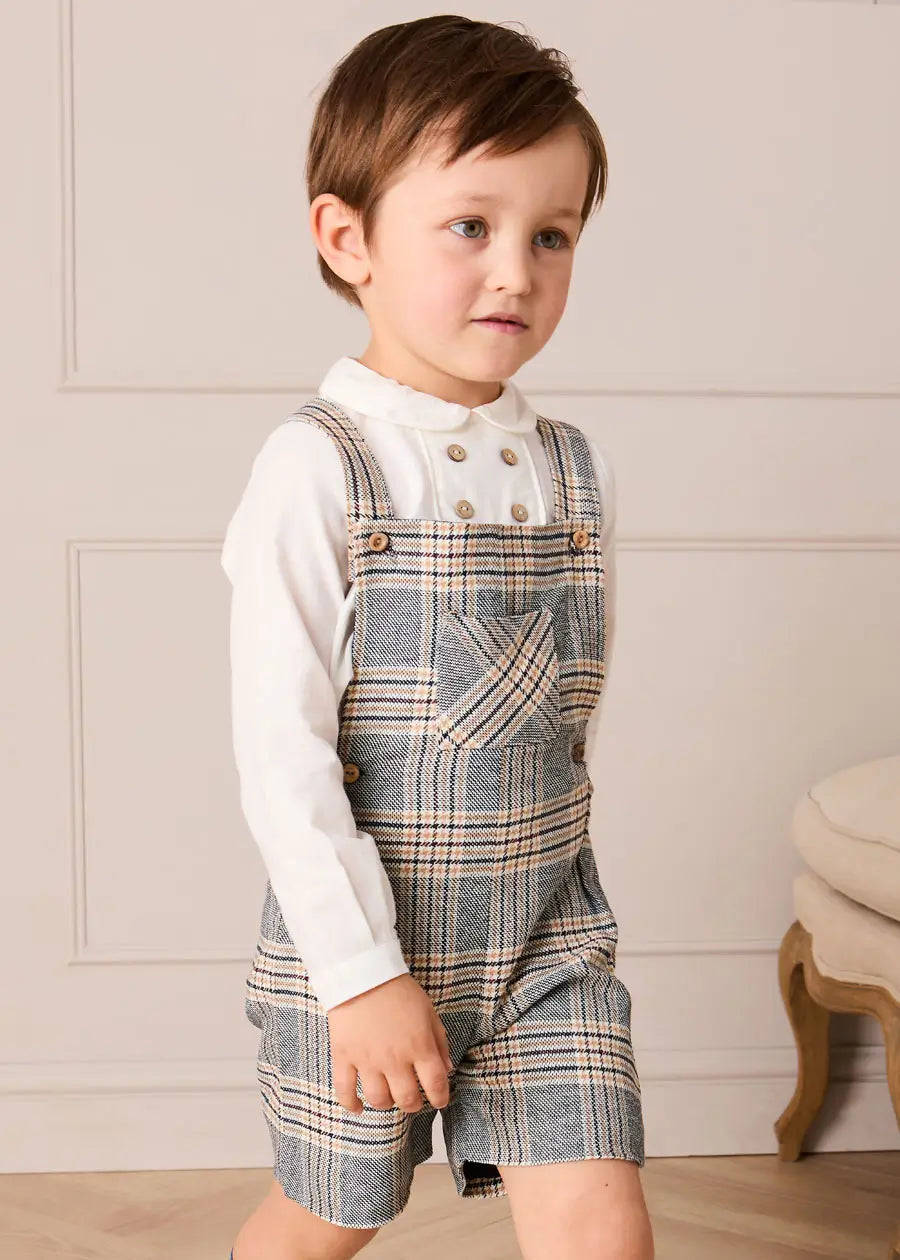 Walcott Check Short Dungarees in Blue (18mths-4yrs) Dungarees from Pepa London