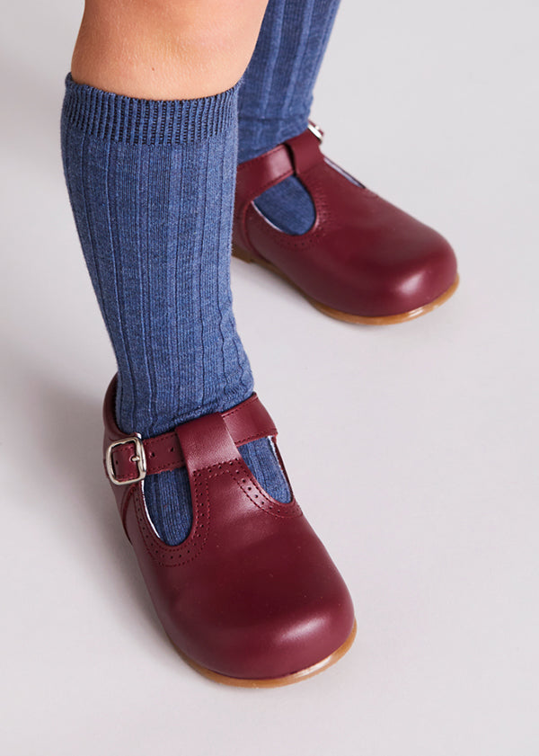 Leather T Bar Baby Shoes in Burgundy – Pepa London