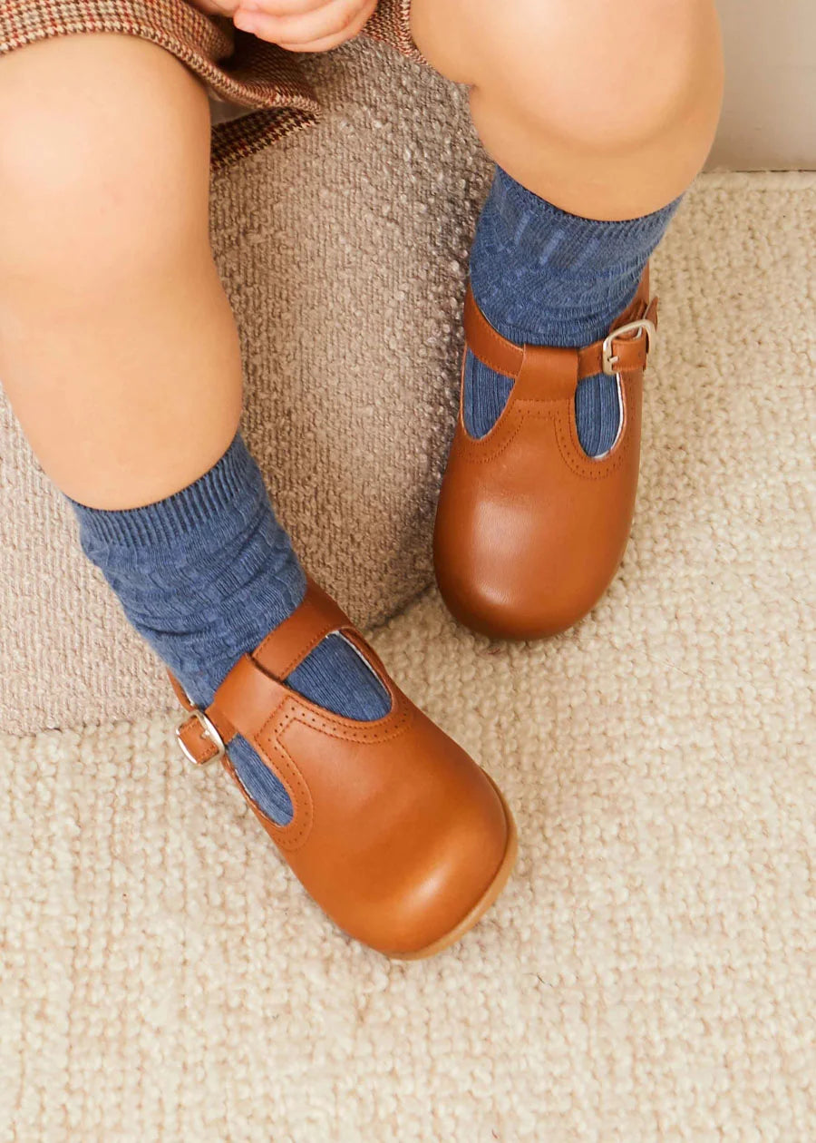 Leather T-Bar Baby Shoes in Brown (20-26EU)