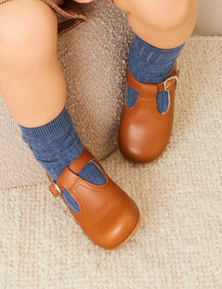 Leather T-Bar Baby Shoes in Brown (20-26EU) Shoes from Pepa London