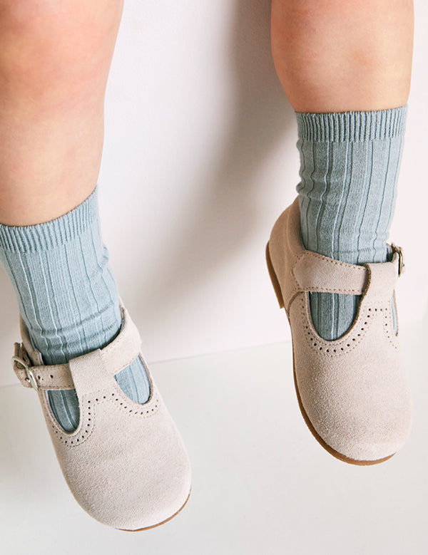 T-Bar Suede Baby Shoes in Beige (20-24EU) Shoes from Pepa London